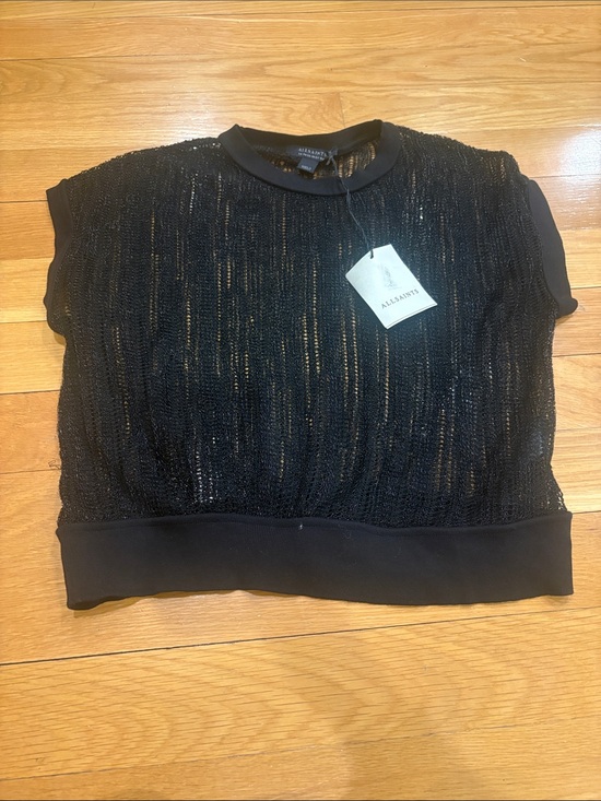 All Saints Tops - All Saints Black Sheer Knit Crop Top with Ribbed Hem